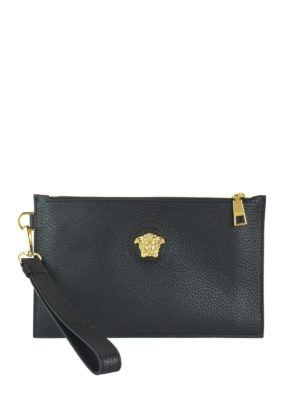 VERSACE: pochette - Clutch in pelle con Testa di Medusa