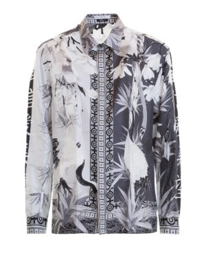 VERSACE COLLECTION: camicie - Camicia in seta con stampa fiori di loto