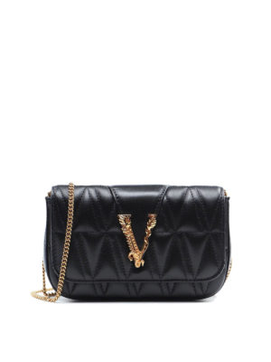 VERSACE: cross body bags - Virtus black leather crossbody bag