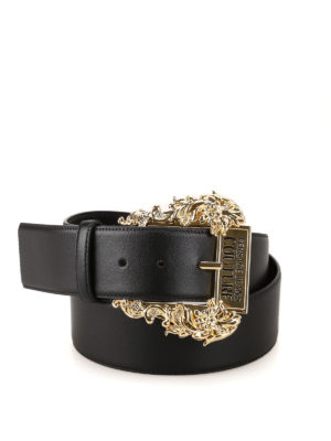 VERSACE JEANS: cinture - Cintura in pelle con fibbia baroque