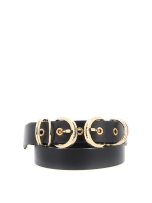 VERSACE JEANS: belts - Gold-tone double buckle leather belt