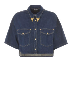 Versace Jeans Couture: shirts - Golden plaque cropped shirt