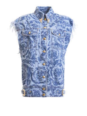 VERSACE JEANS: denim jacket - Baroque denim sleeveless jacket