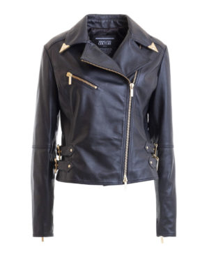 VERSACE JEANS: leather jacket - Nappa biker jacket with straps