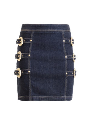 VERSACE JEANS: mini skirts - Denim mini skirt with straps