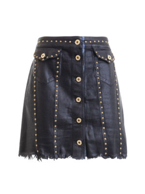 VERSACE JEANS: mini skirts - Studded coated denim mini skirt