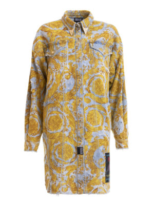 VERSACE JEANS: shirts - Baroque denim long shirt