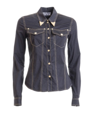 VERSACE JEANS: shirts - Denim shirt with metal inserts