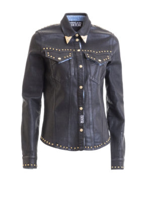 VERSACE JEANS: shirts - Studded denim shirt