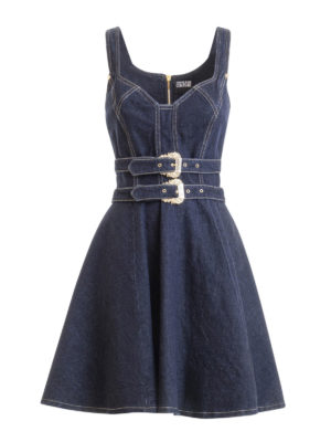 VERSACE JEANS: short dresses - Double belted denim dress