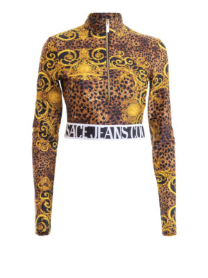 VERSACE JEANS: t-shirts - Animal print cropped T-shirt