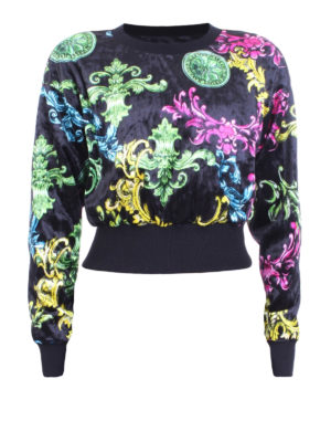 VERSACE JEANS: t-shirts - Baroque velvet cropped T-shirt