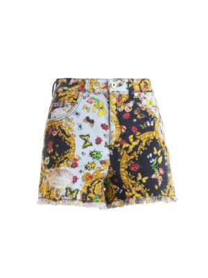 VERSACE JEANS: Trousers Shorts - Patterned denim shorts