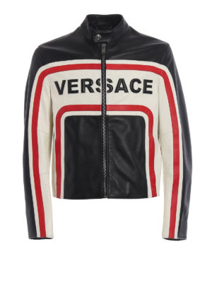 VERSACE: giacche in pelle - Giacca biker in nappa a tre colori