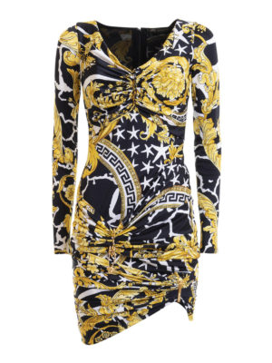 VERSACE: short dresses - Savage Barocco print draped mini dress