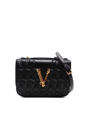VERSACE: shoulder bags - Virtus quilted black leather bag