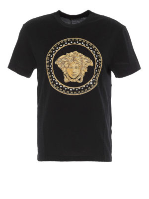 VERSACE: t-shirt - T-shirt nera con stampa Testa di Medusa