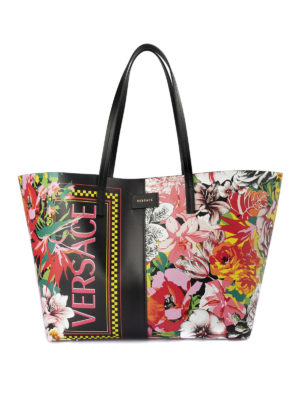 VERSACE: shopper - Shopper floreale con logo Versace 90s Vintage