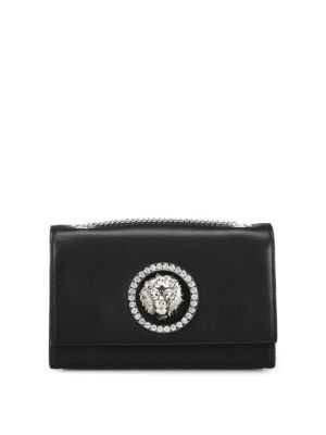 Versus Versace: pochette - Clutch nera con cristalli e Testa di Leone