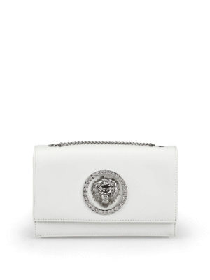 Versus Versace: pochette - Clutch bianca con cristalli e Testa di Leone