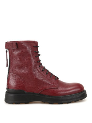 WOOLRICH: tronchetti - Anfibi bordeaux in pelle martellata