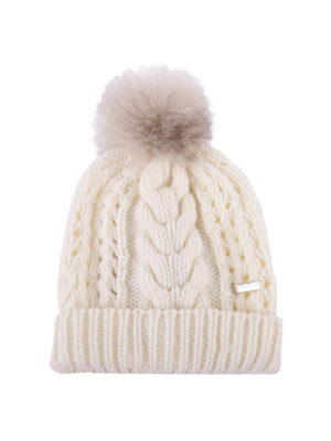 WOOLRICH: berretti - Berretto in lana con targhetta logo e pompon