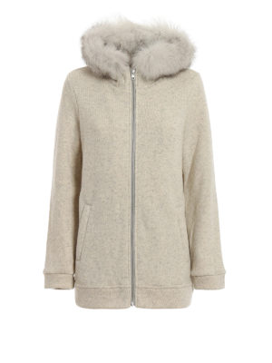 WOOLRICH: cardigans - Fur trimmed wool blend cardigan