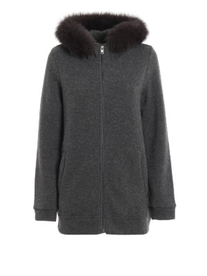 WOOLRICH: cardigans - Fur trimmed wool blend cardigan