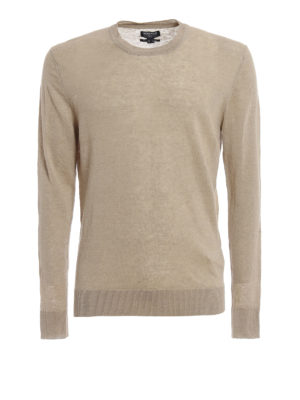 WOOLRICH: maglia collo rotondo - Girocollo in puro lino beige