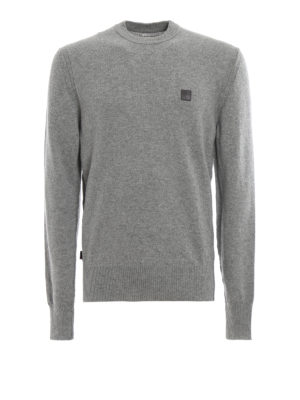 WOOLRICH: maglia collo rotondo - Maglione grigio in lana con cuciture a vista