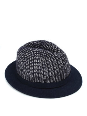 WOOLRICH: cappelli - Cappello blu scuro in maglia e feltro