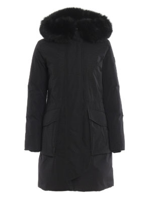 WOOLRICH: padded coats - Military Parka fur trimmed black padded coat
