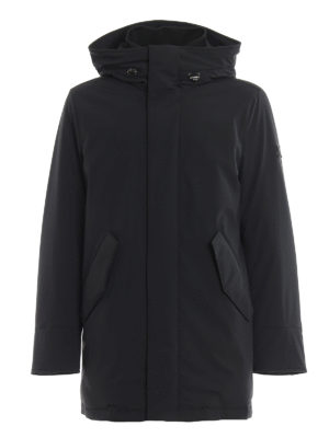 WOOLRICH: padded coats - Stretch Mountain Parka black hooded coat