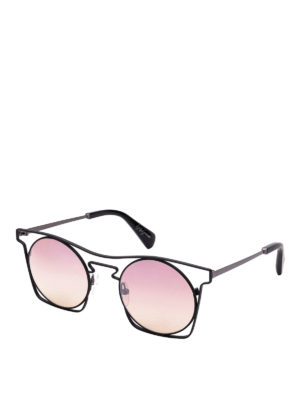 YOHJI YAMAMOTO: sunglasses - YY705 squared sunglasses with pink round lens