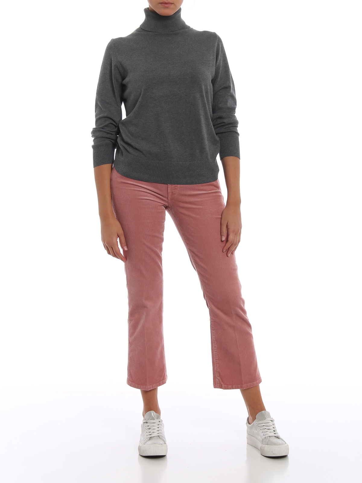 Pink corduroy cropped bootcut trousers 