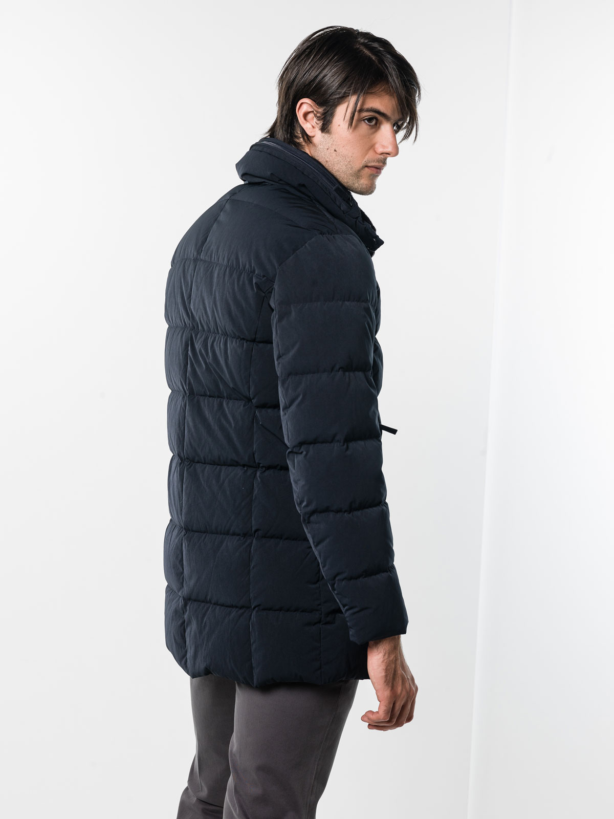 Padded jackets Armani Collezioni - Blue down jacket with fur neck 