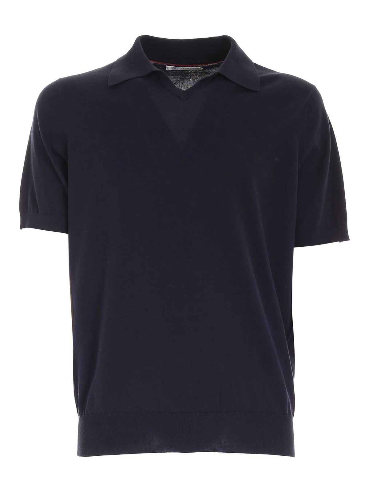 BRUNELLO CUCINELLI RIBBED EDGES POLO SHIRT IN BLUE