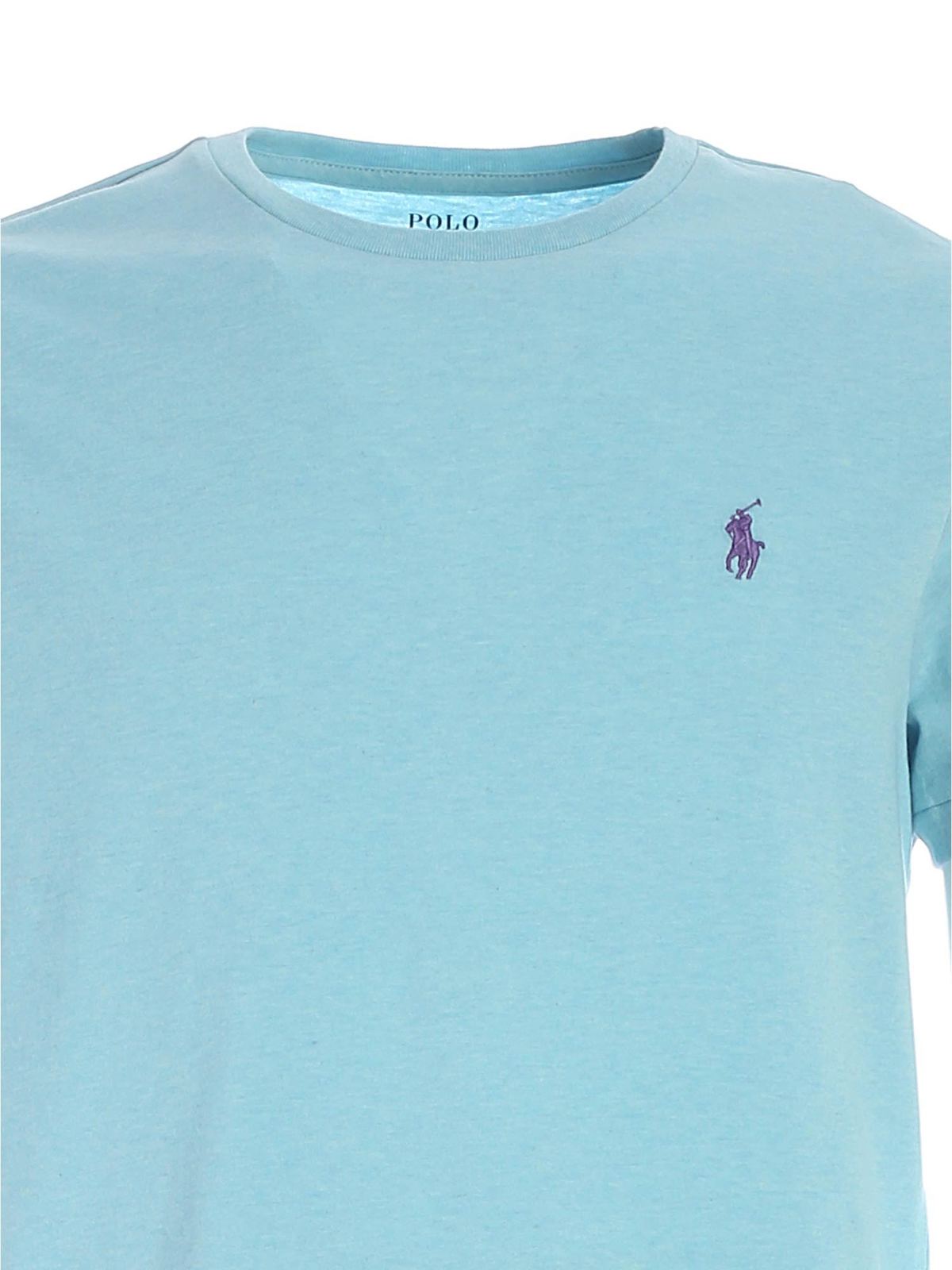 T-shirts Polo Ralph Lauren - Purple logo T-shirt in melange light blue -  710671438125