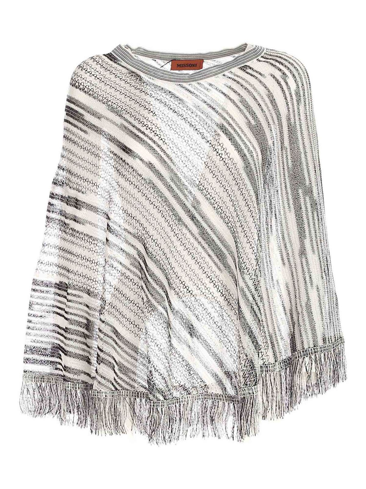 Missoni - Fringed poncho in black and white - Capes & Ponchos ...
