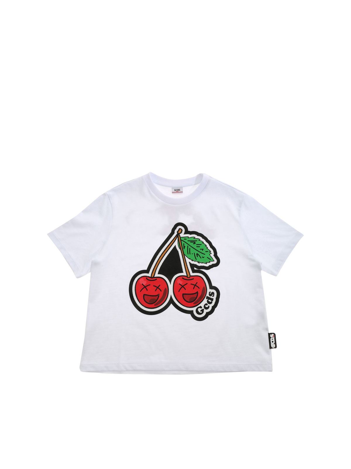 GCDS CROPPED PRINTED T-SHIRT IN WHITE