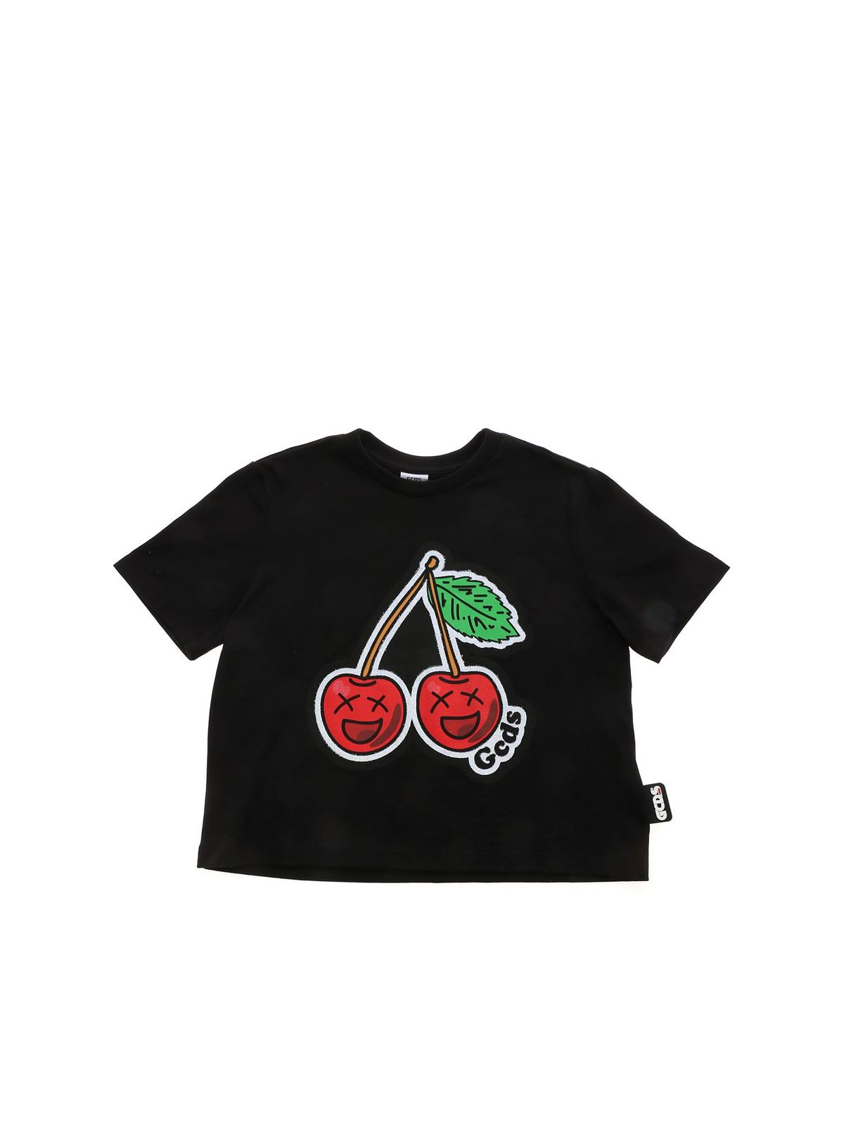 GCDS CROPPED PRINTED T-SHIRT IN BLACK