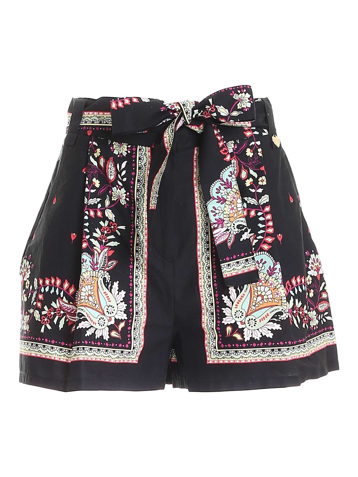 Twinset Shorts FLORAL PRINT SHORTS IN BLACK