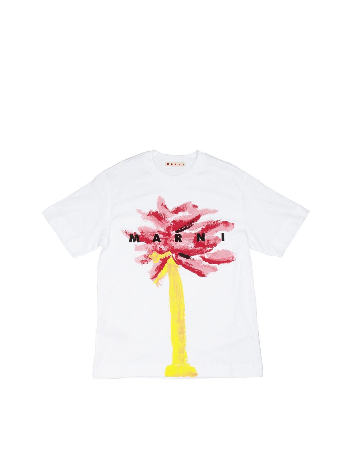 Marni White T-shirt For Girl With Flower In Pink
