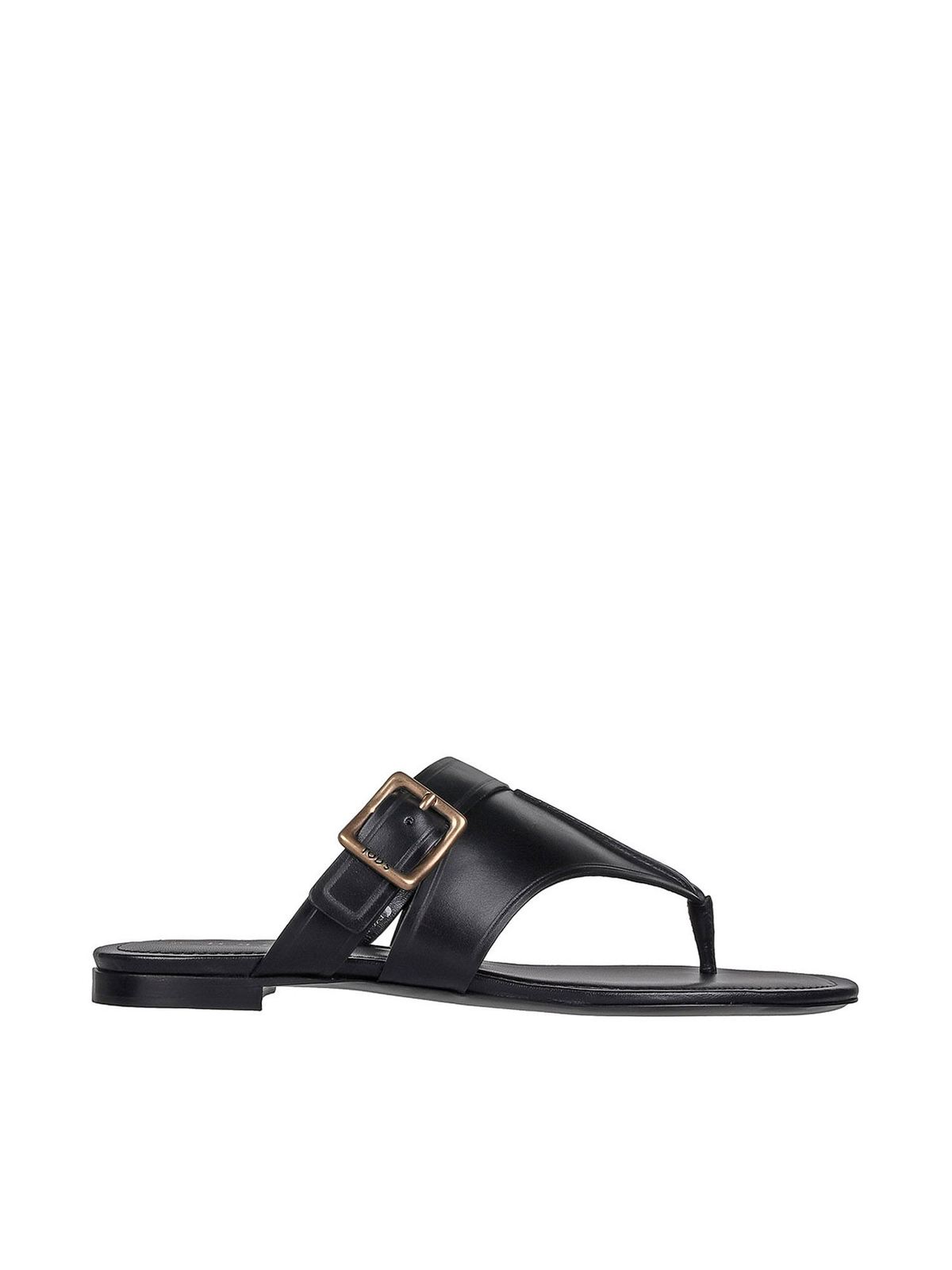Tod's Flat Sandals In Leather With Metal Buckle In Black