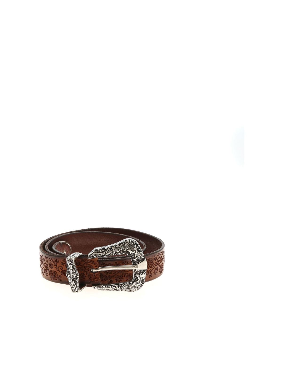 Orciani FLORAL PATTERN LEATHER BELT IN BROWN