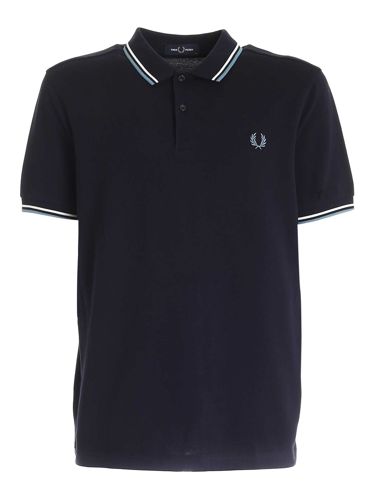 Fred Perry Stripe Edges Cotton Piquet Polo With Logo In Blue