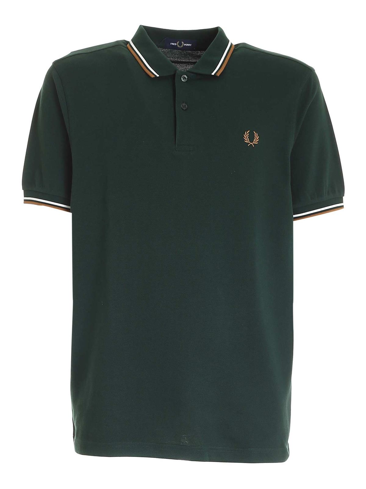 Fred Perry Stripe Edges Cotton Piquet Polo With Logo In Green