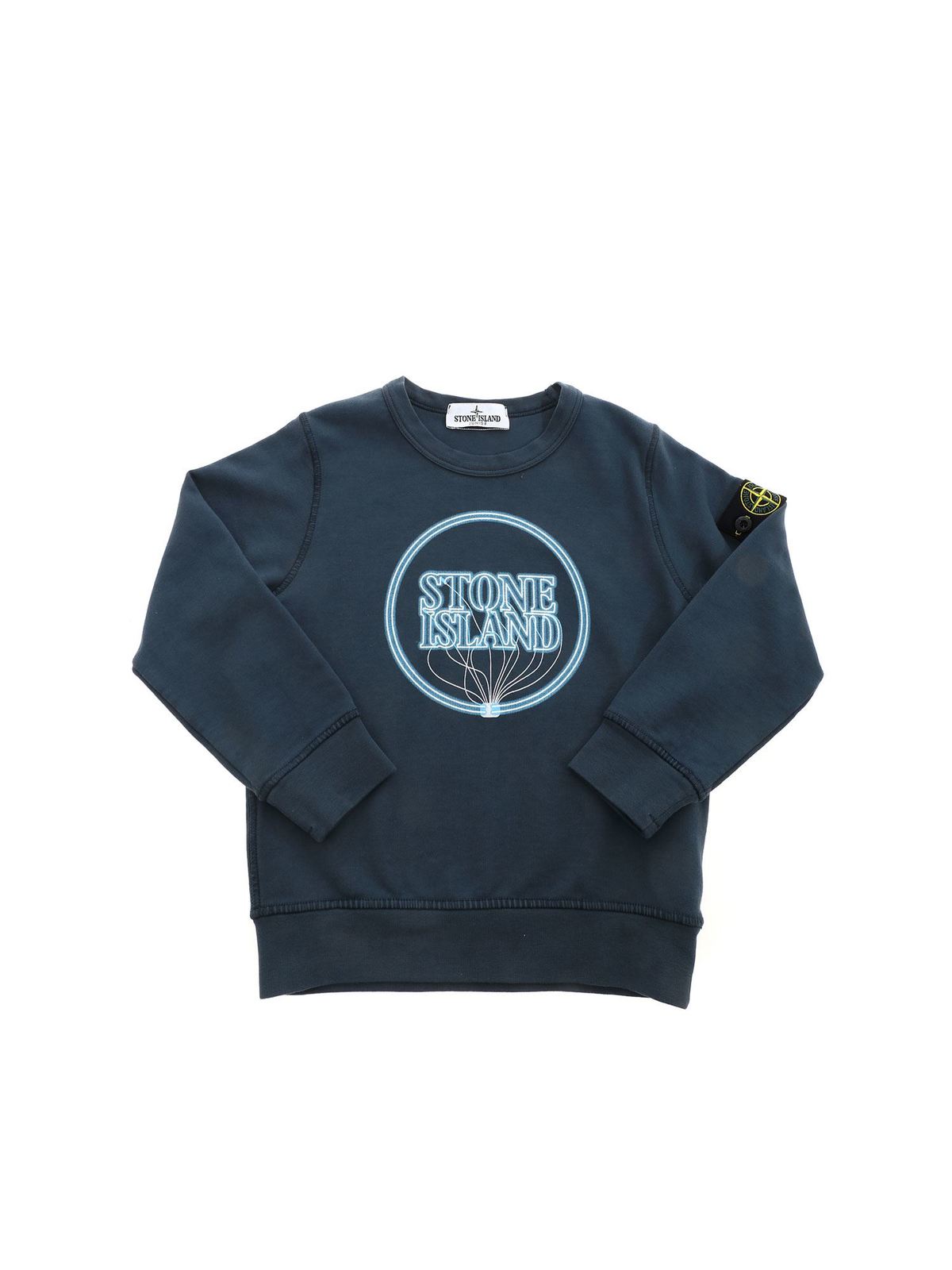 STONE ISLAND JUNIOR BRANDED SWEATSHIRT IN PETROLEUM BLUE COLOR