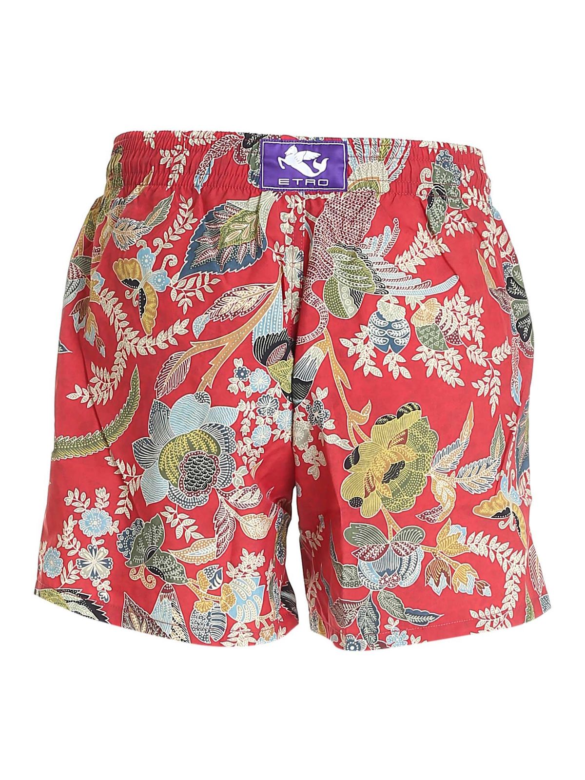 Floral print swim trunks in red