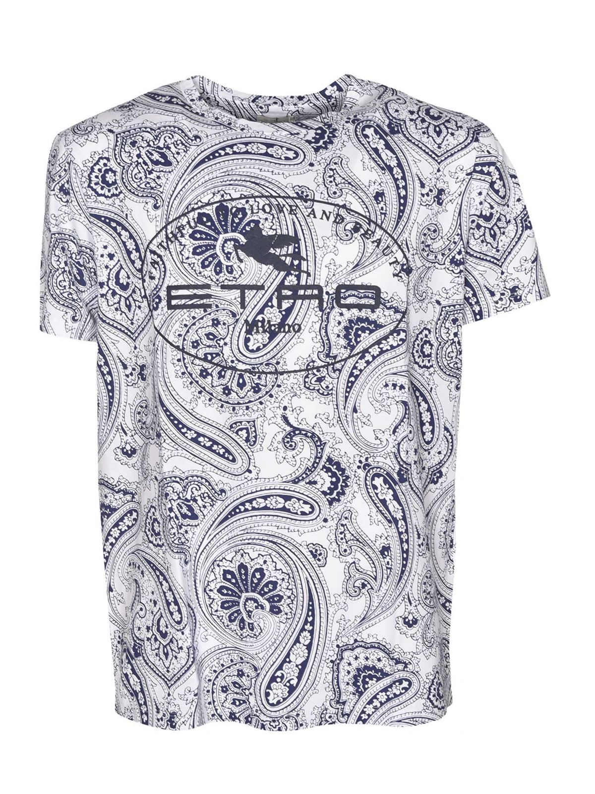 Etro PAISLEY PRINTED T-SHIRT IN WHITE AND BLUE